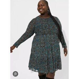 Torrid Mini Dress Plus Size 6X Black Blue Floral‎ Mesh Long Sleeve